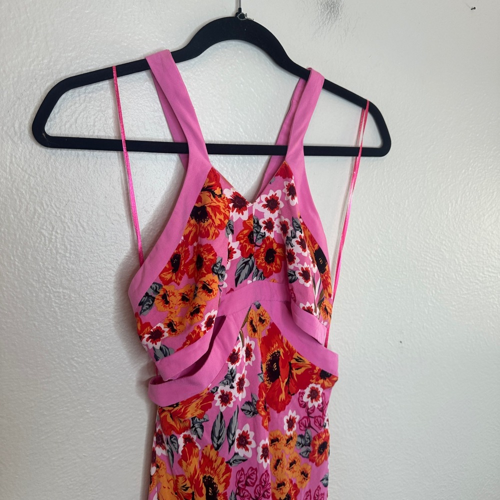 Hello Molly Cutely Preppy Midi Dress Pink Floral Cutout Halter Size US 2 XS - Picture 6 of 8